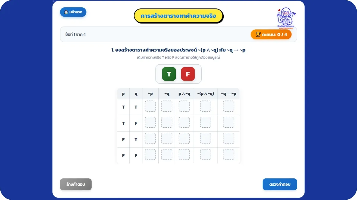 สร้างตารางหาค่าความจริง สร้างตารางหาค่าความจริง