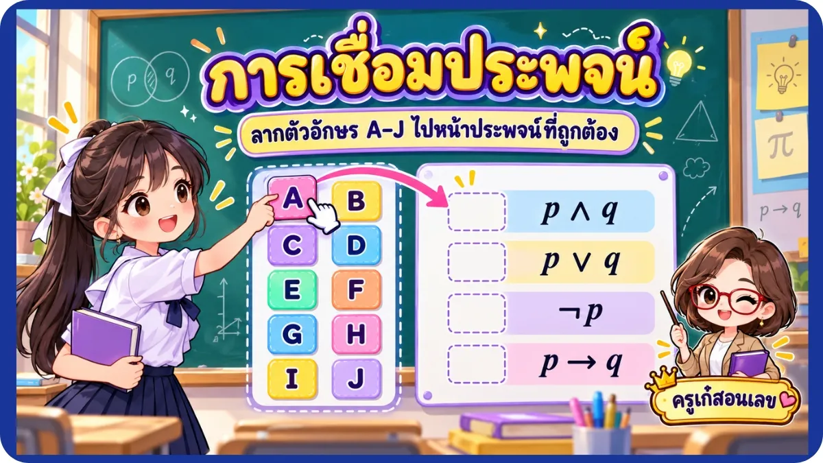 การเชื่อมประพจน์ ลากตัวอักษร A – J ไปหน้าประพจน์ที่ถูกต้อง