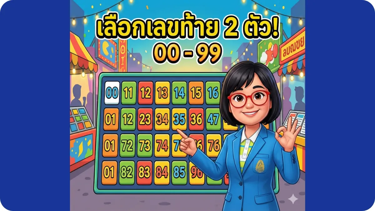 ออกรางวัลเลขท้าย 2 ตัว ให้นักเรียนเลือกเลขท้าย 2 ตัว คนละเลขนะคะ